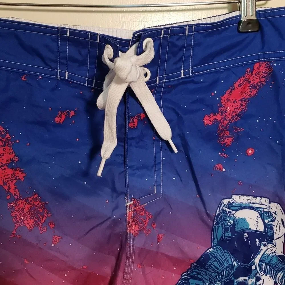 Buzz Aldrin Men's Blue Swimming Trunks, NASA Astronaut Detail, Size Medium